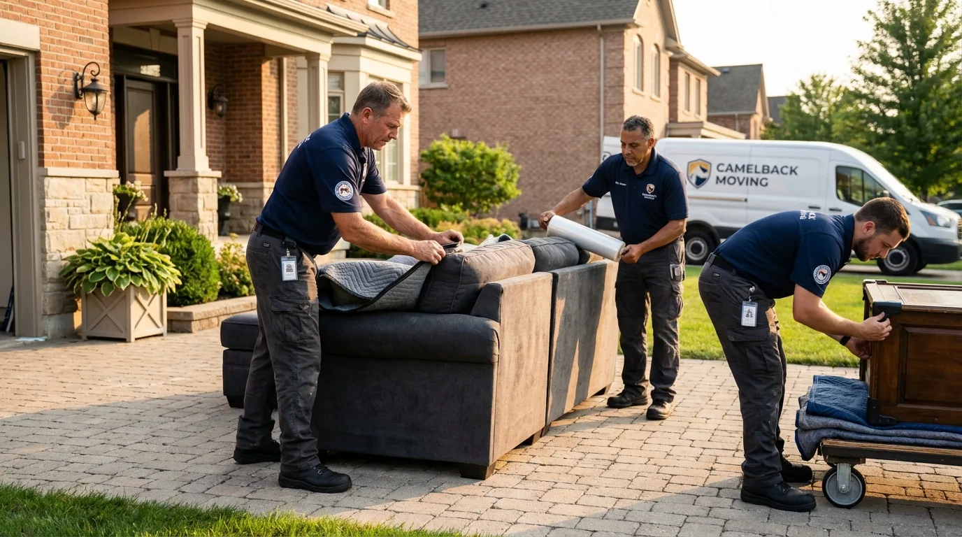 Large estate moving crew wrapping furniture in Marathon, WI